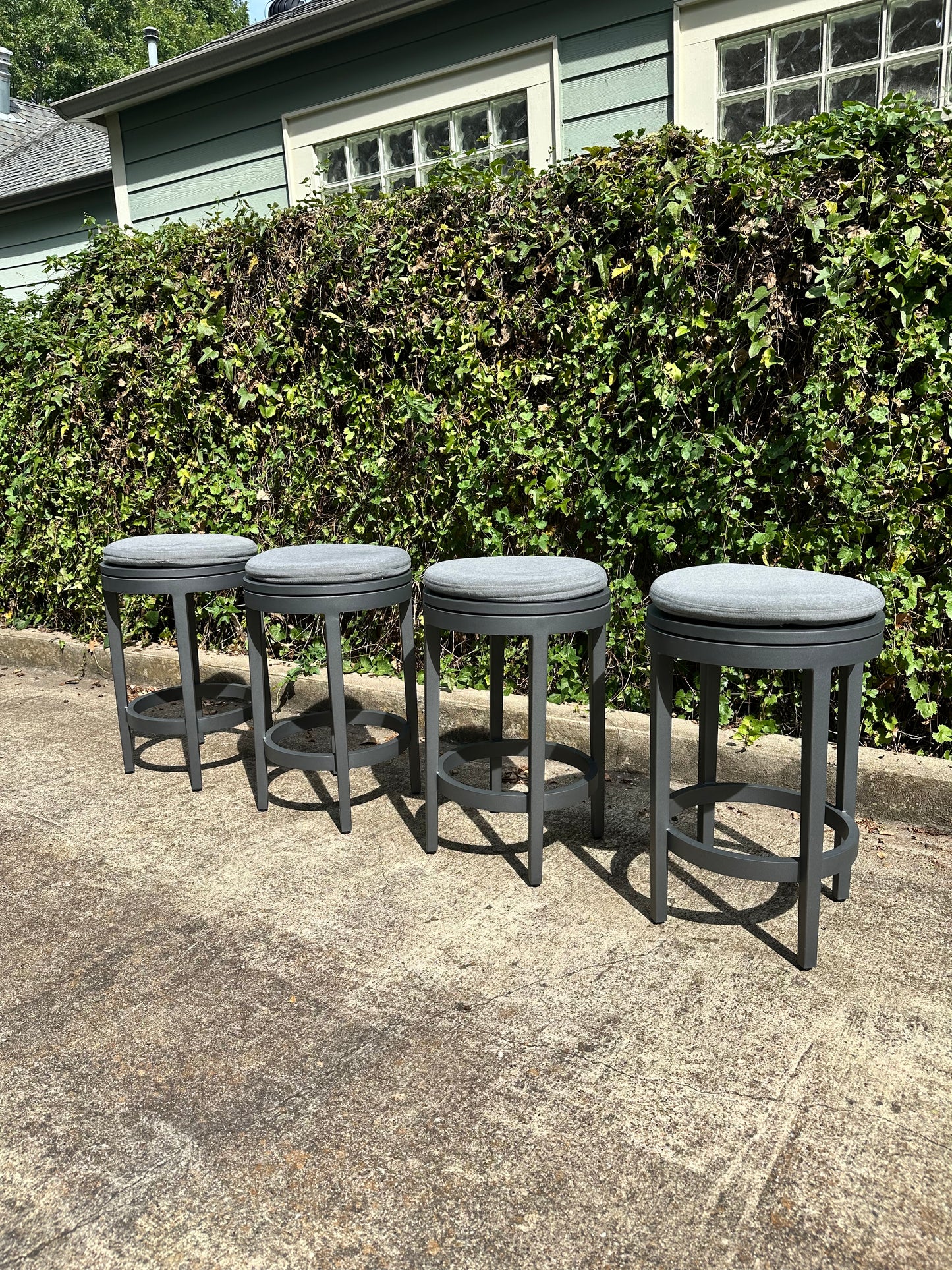 RH Balmain Aluminum Swivel Outdoor Stools Set of 4 Restoration Hardware