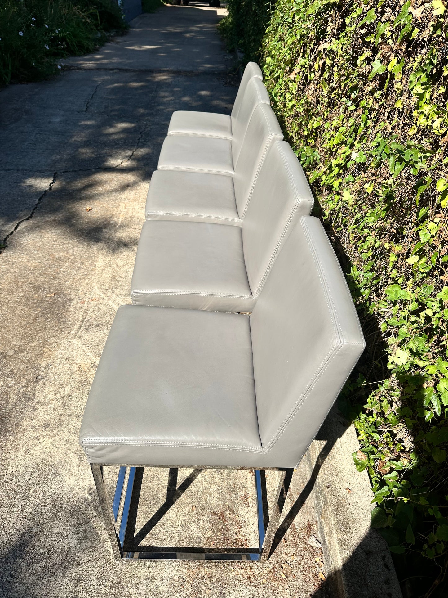 RH Emery Armless Turin Leather Counter Stools Gray Pebble Set of 5 Restoration Hardware