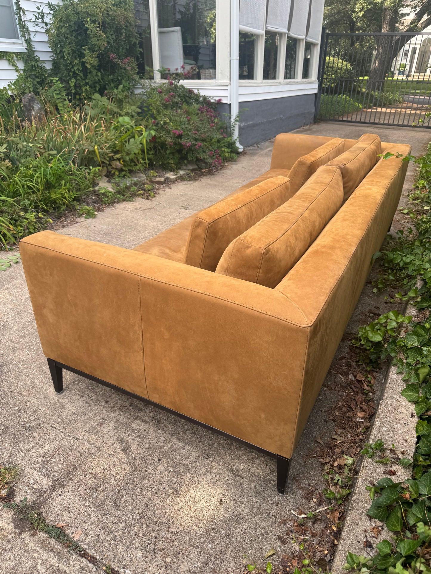 RH Nubuck Leather Italia Sofa 9 Foot Taper Arm Chestnut Brown Restoration Hardware