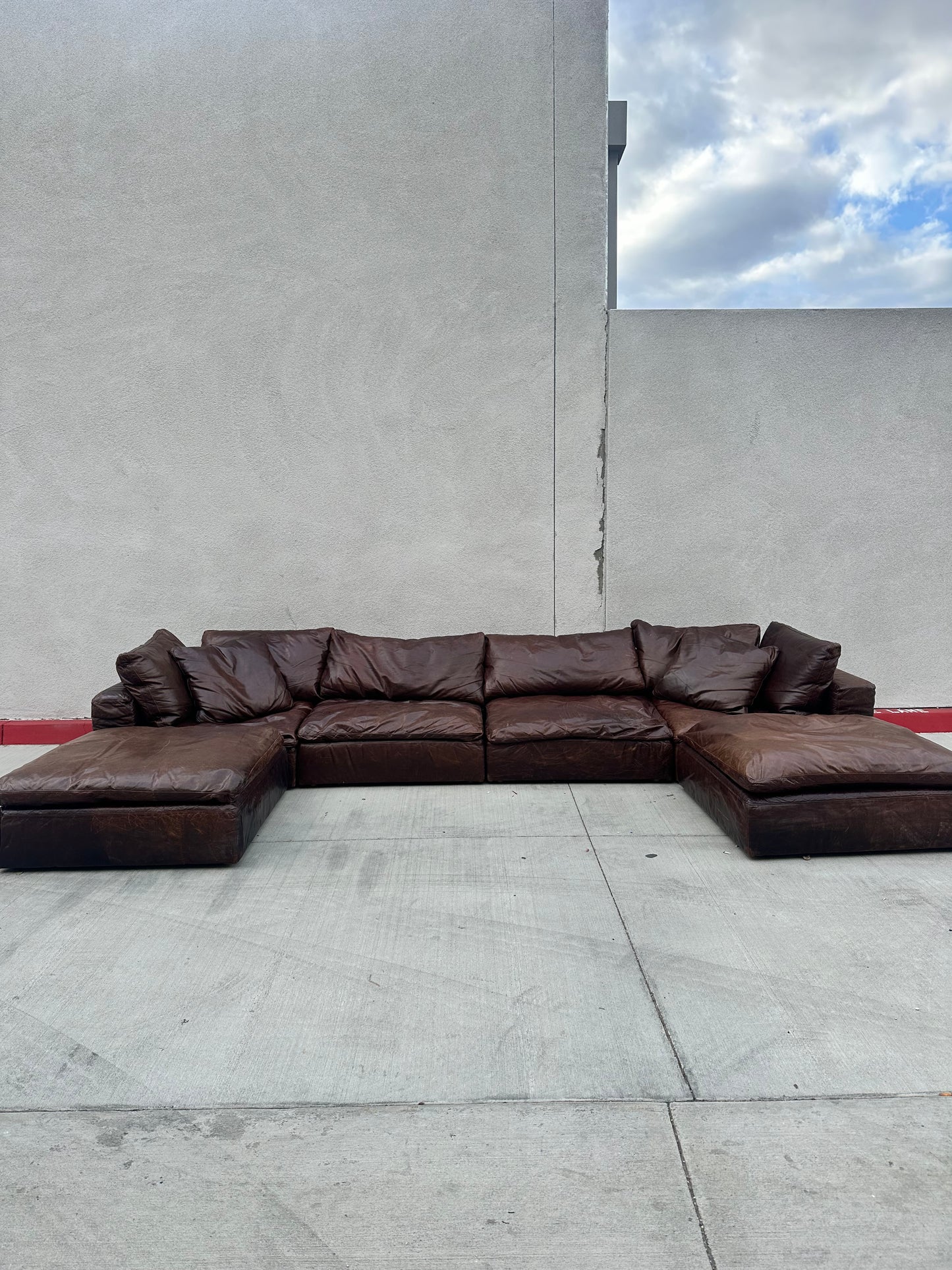 RH Six Piece Leather Cloud Double Chaise Sectional