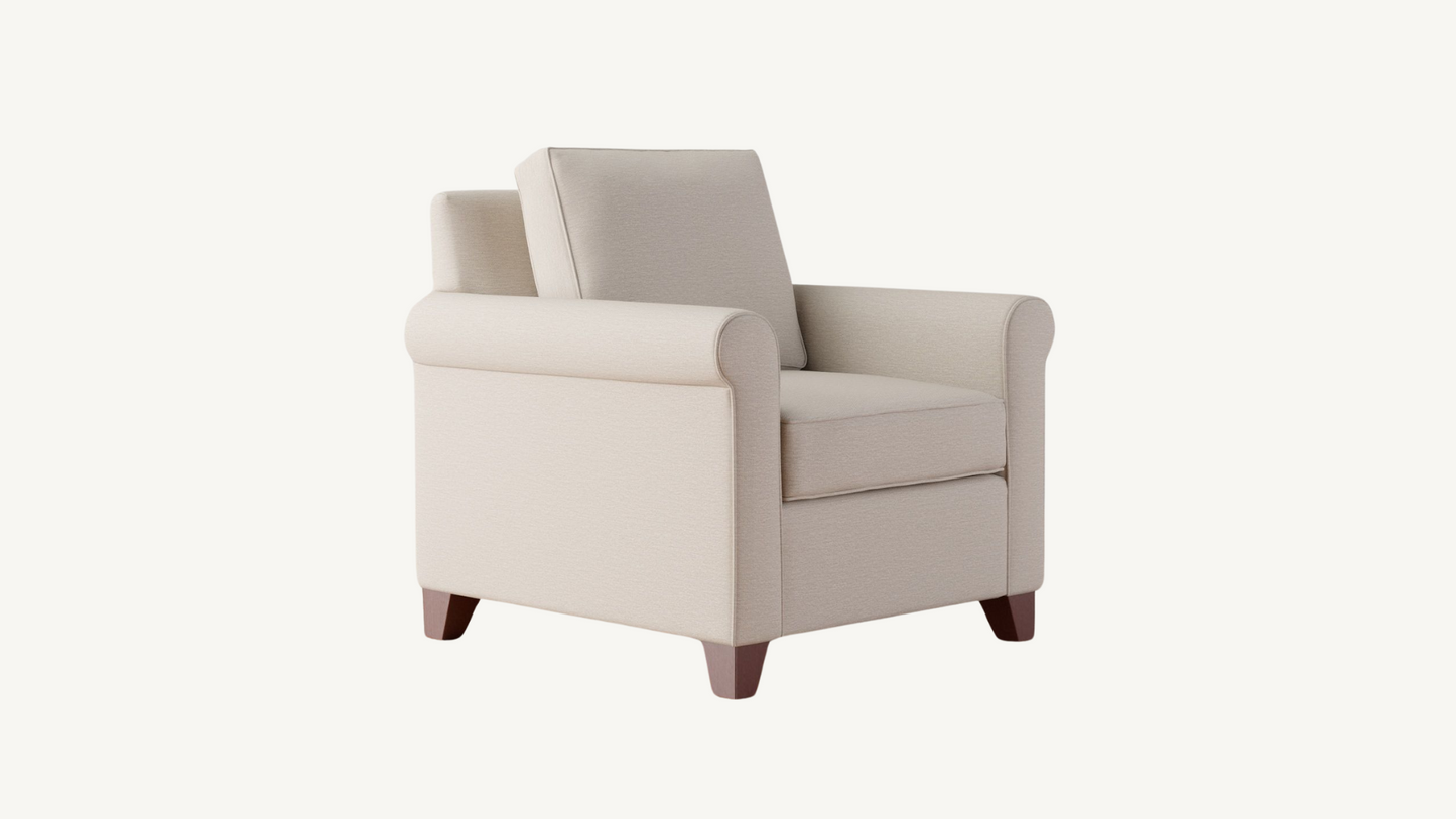 Pottery Barn Cameron Roll Arm Upholstered Armchair & Ottoman