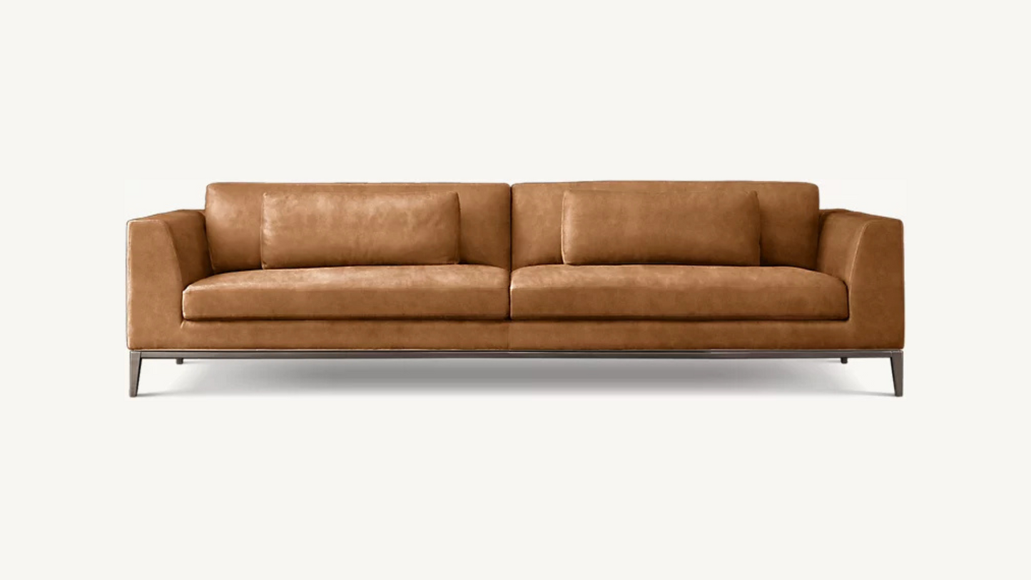 RH Nubuck Leather Italia Sofa 9 Foot Taper Arm Chestnut Brown Restoration Hardware