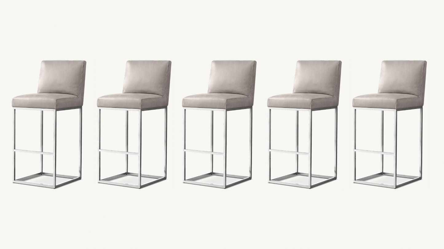 RH Emery Armless Turin Leather Counter Stools Gray Pebble Set of 5 Restoration Hardware
