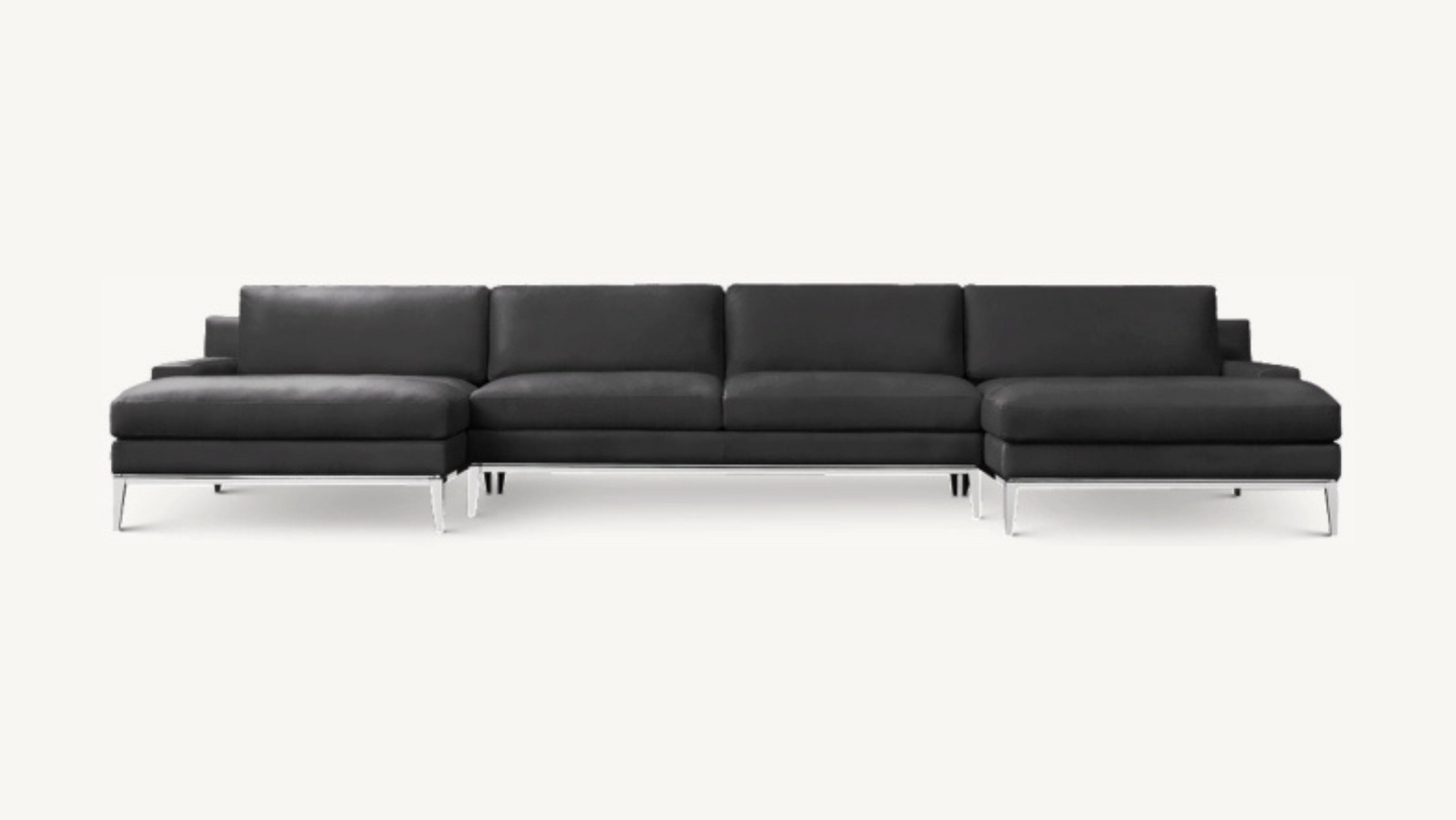 RH Italia Leather Track Arm U-Chaise Sectional Like New Black Ebony Leather Restoration Hardware
