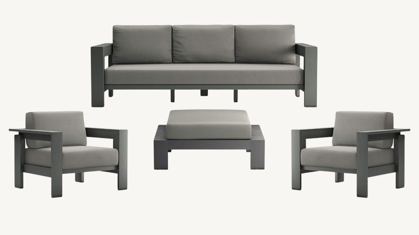 C&B Walker Outdoor Furniture Set Sofa, Two Lounge Chairs, Ottoman