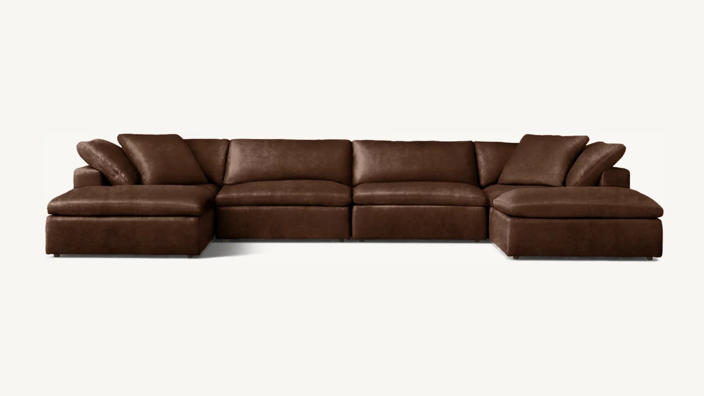 RH Six Piece Leather Cloud Double Chaise Sectional