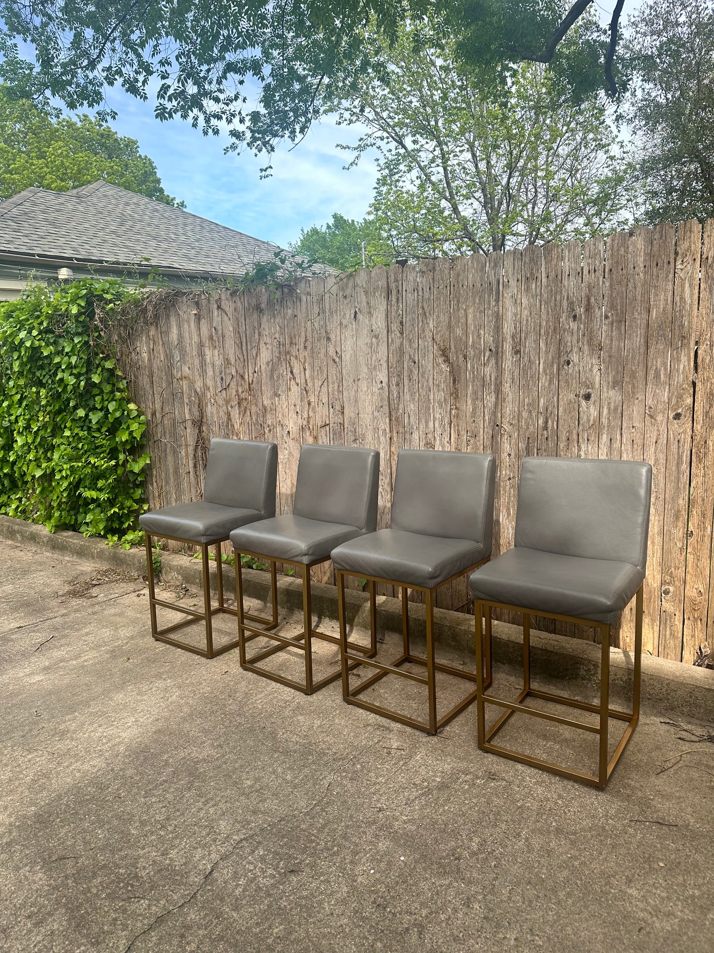 RH Emery Grey Leather Counter Stools Set of 4