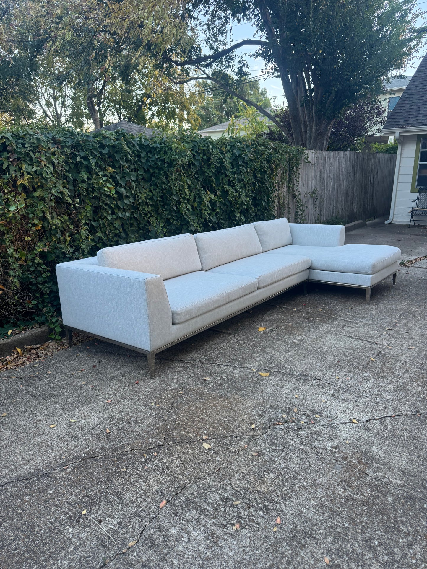 RH Italia Taper Arm Sectional Perennials Performance Gray Two Tone Linen