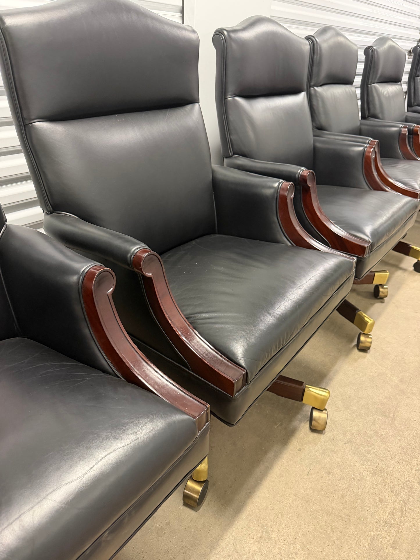 Rare Ross Perot EDS Boardroom Black Leather Executive Swivel Chairs Set of 8