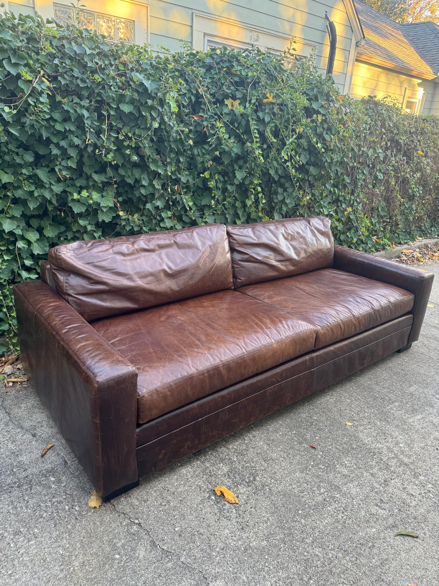 MG+BW Leather Brown Sofa 8 Foot Maxwell Lookalike Mitchell Gold + Bob Williams