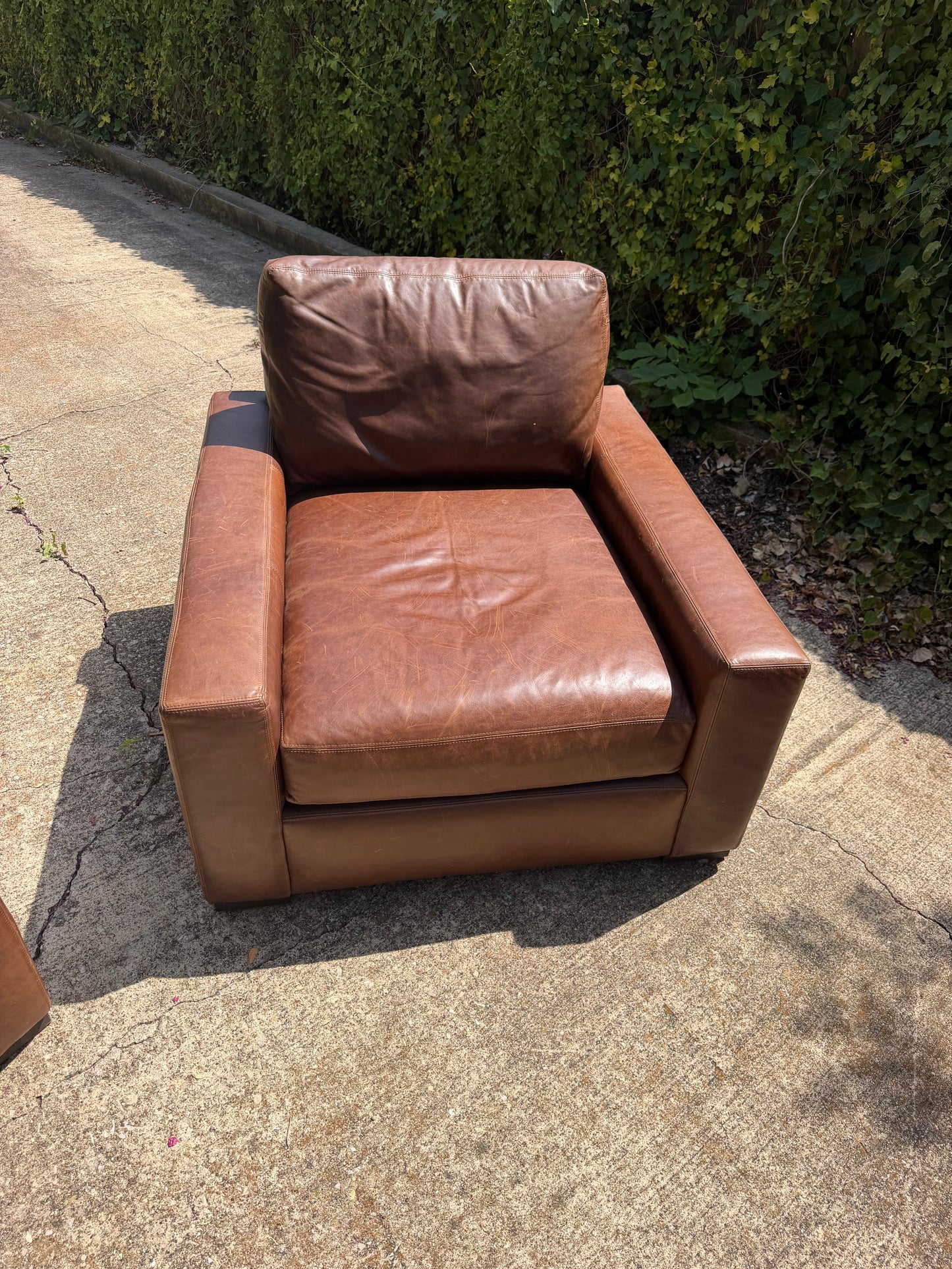 RH Maxwell Luxe Depth Brown Leather Chairs Set of 2 Pair Restoration Hardware