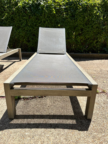 RH Aegean Outdoor Lounge Chaise Teak & Mesh Gray with Cover Restoration Hardware