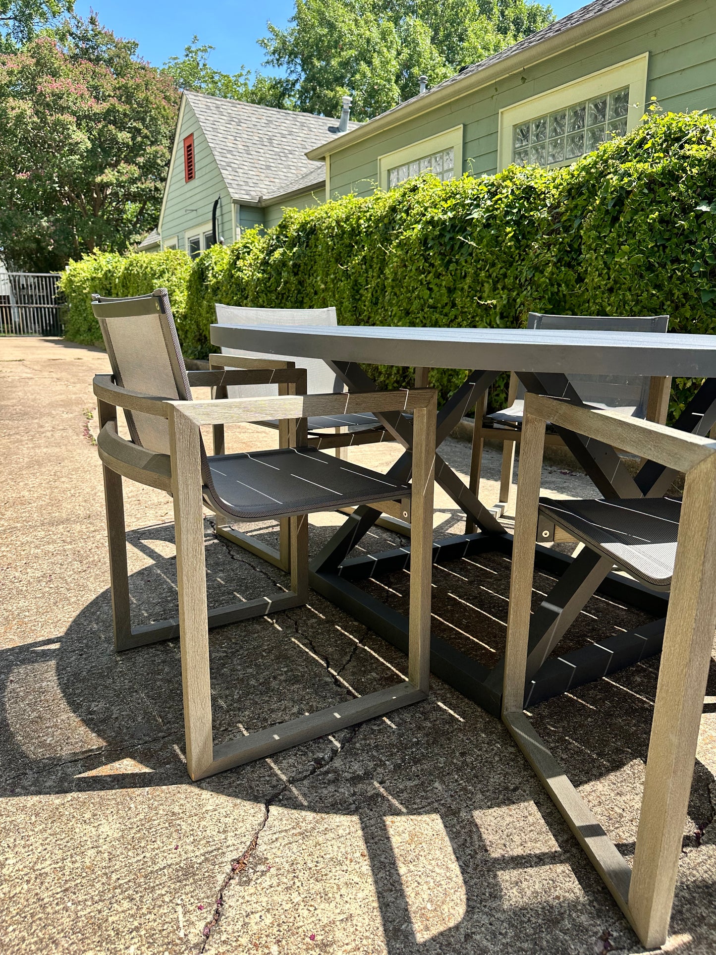 RH Outdoor Dining Set of 5 Paloma Chairs with Aluminum Director Dining Table Restoration Hardware