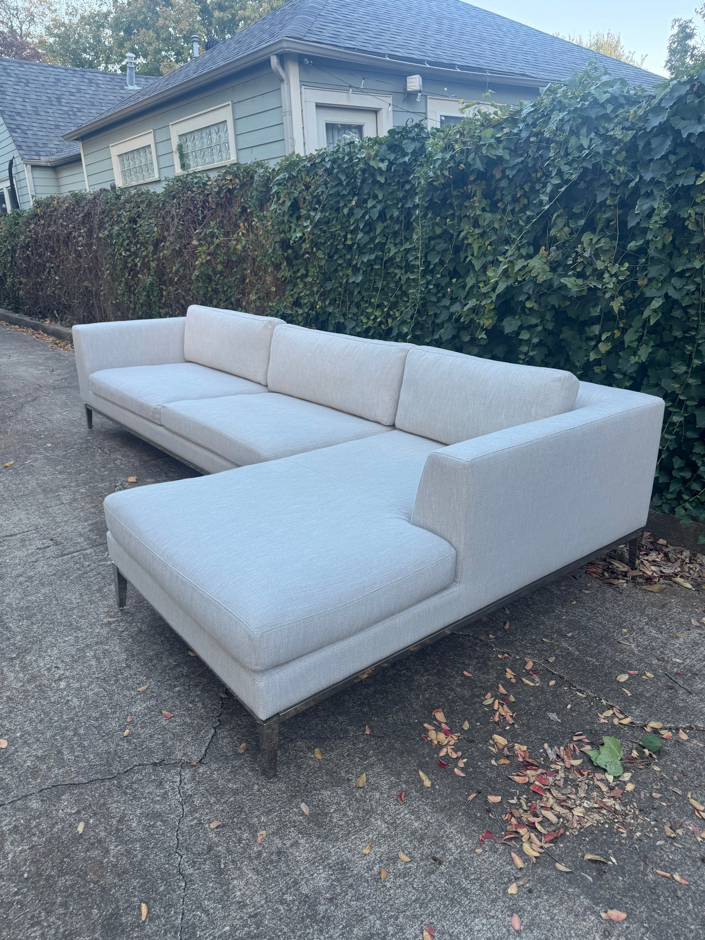 RH Italia Taper Arm Sectional Perennials Performance Gray Two Tone Linen