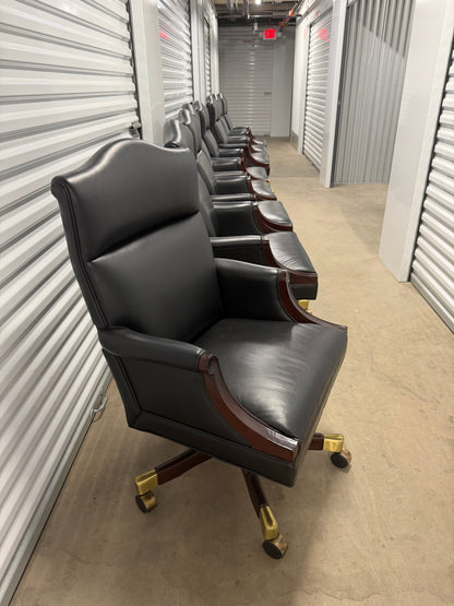Rare Ross Perot EDS Boardroom Black Leather Executive Swivel Chairs Set of 8