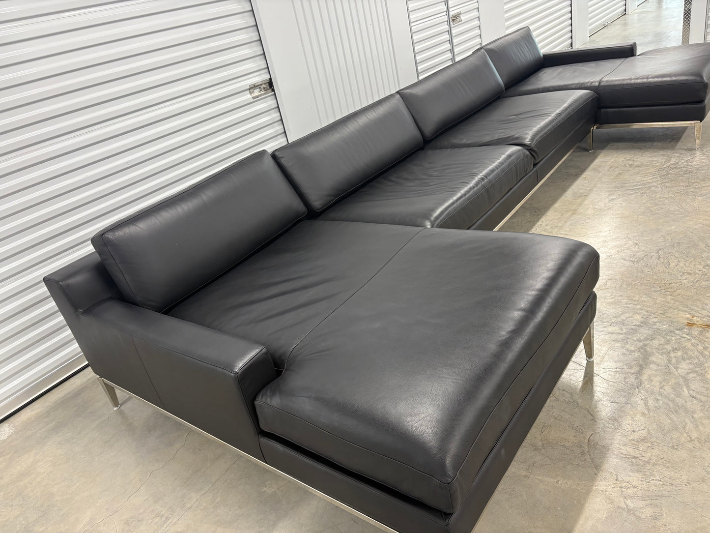 RH Italia Leather Track Arm U-Chaise Sectional Like New Black Ebony Leather Restoration Hardware
