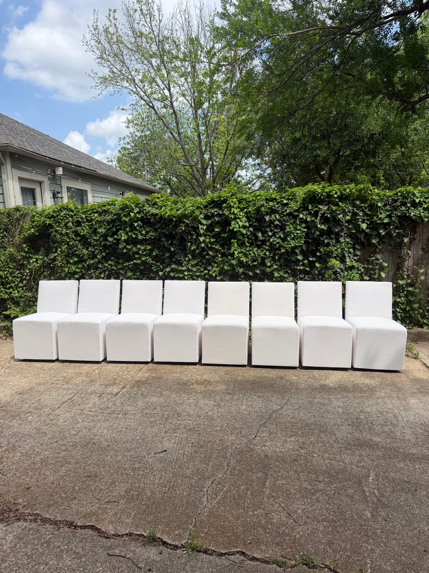 RH Ellison Set of 8 Dining Chairs White Performance Linen Restoration Hardware
