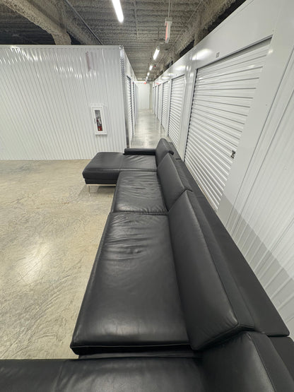 RH Italia Leather Track Arm U-Chaise Sectional Like New Black Ebony Leather Restoration Hardware