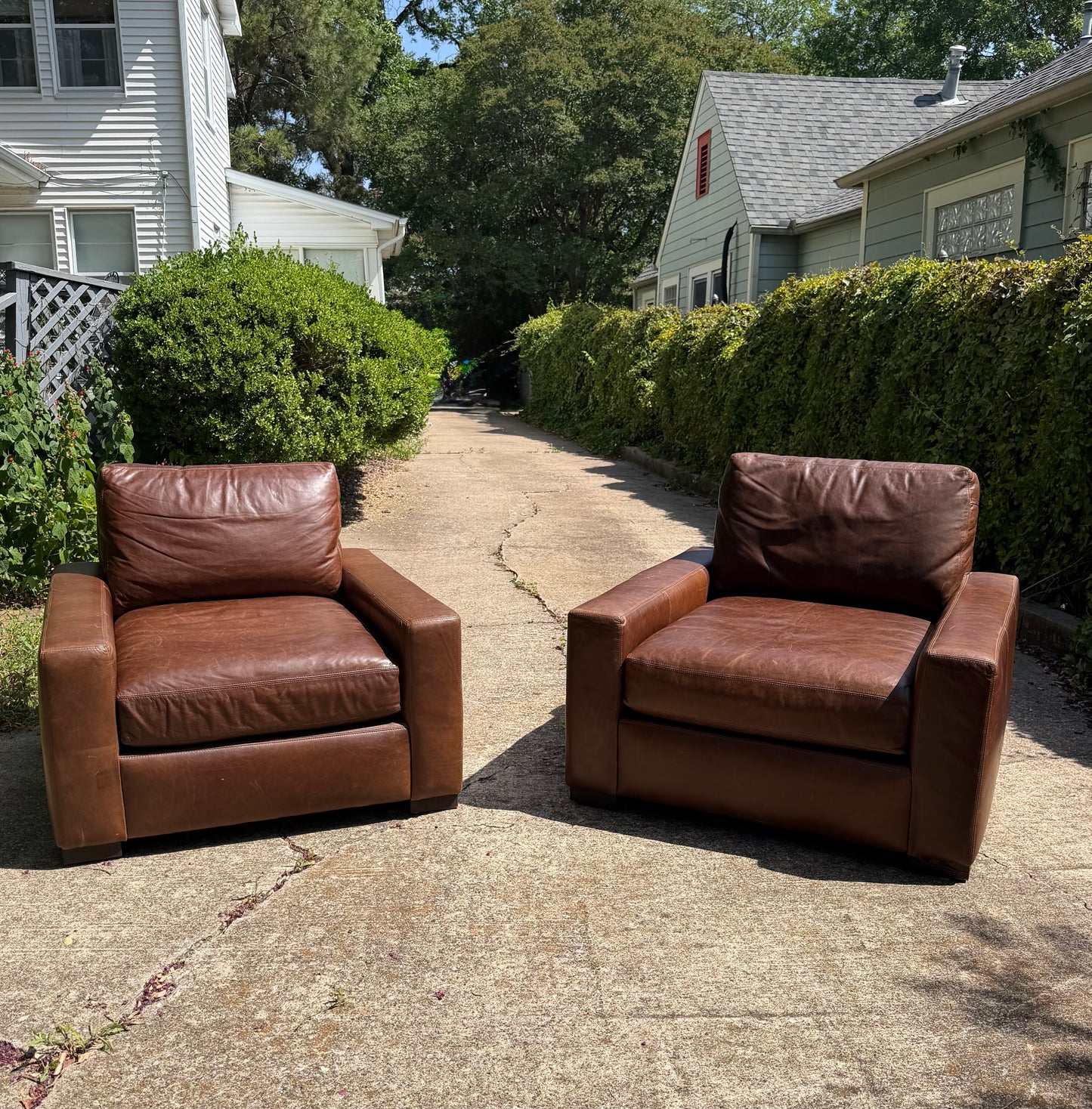 RH Maxwell Luxe Depth Brown Leather Chairs Set of 2 Pair Restoration Hardware