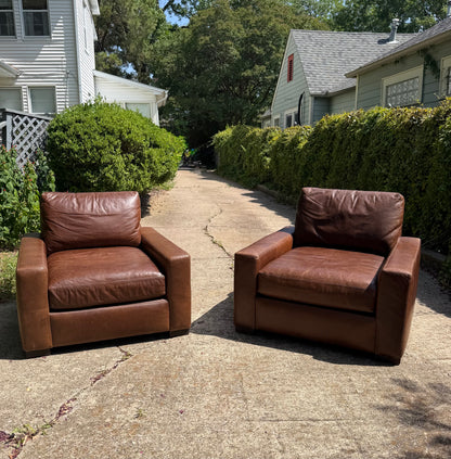 RH Maxwell Luxe Depth Brown Leather Chairs Set of 2 Pair Restoration Hardware