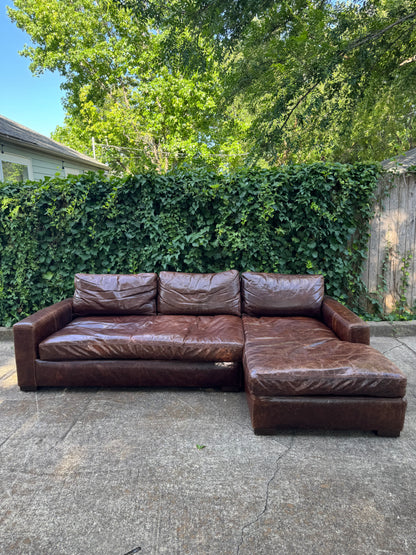 RH Maxwell Leather Sectional Italian Brompton Cocoa Restoration Hardware Brown 9 Foot