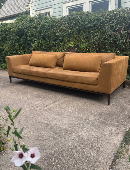 RH Nubuck Leather Italia Sofa 9 Foot Taper Arm Chestnut Brown Restoration Hardware