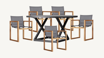 RH Outdoor Dining Set of 5 Paloma Chairs with Aluminum Director Dining Table Restoration Hardware