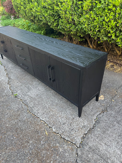 RH French Contemporary 4-Door Media Console with Drawers Black Oak/Satin Bronze Restoration Hardware