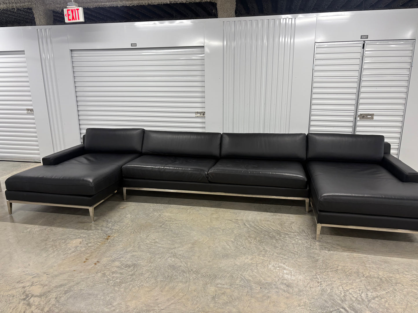 RH Italia Leather Track Arm U-Chaise Sectional Like New Black Ebony Leather Restoration Hardware