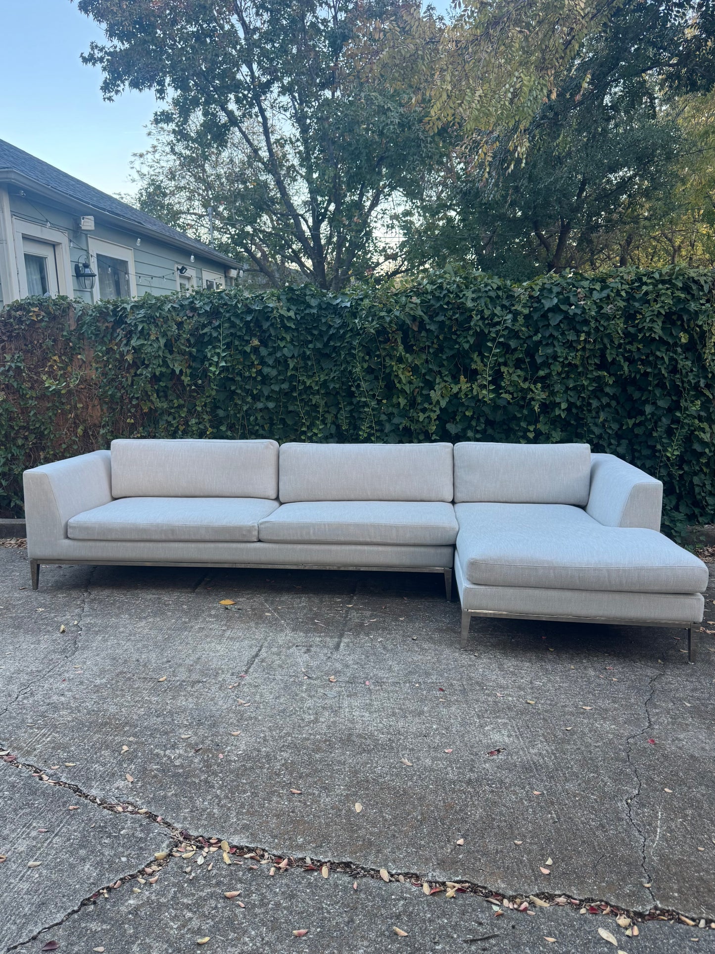 RH Italia Taper Arm Sectional Perennials Performance Gray Two Tone Linen