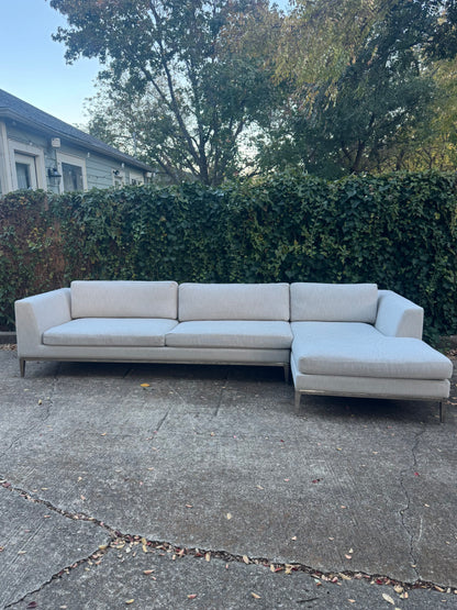 RH Italia Taper Arm Sectional Perennials Performance Gray Two Tone Linen