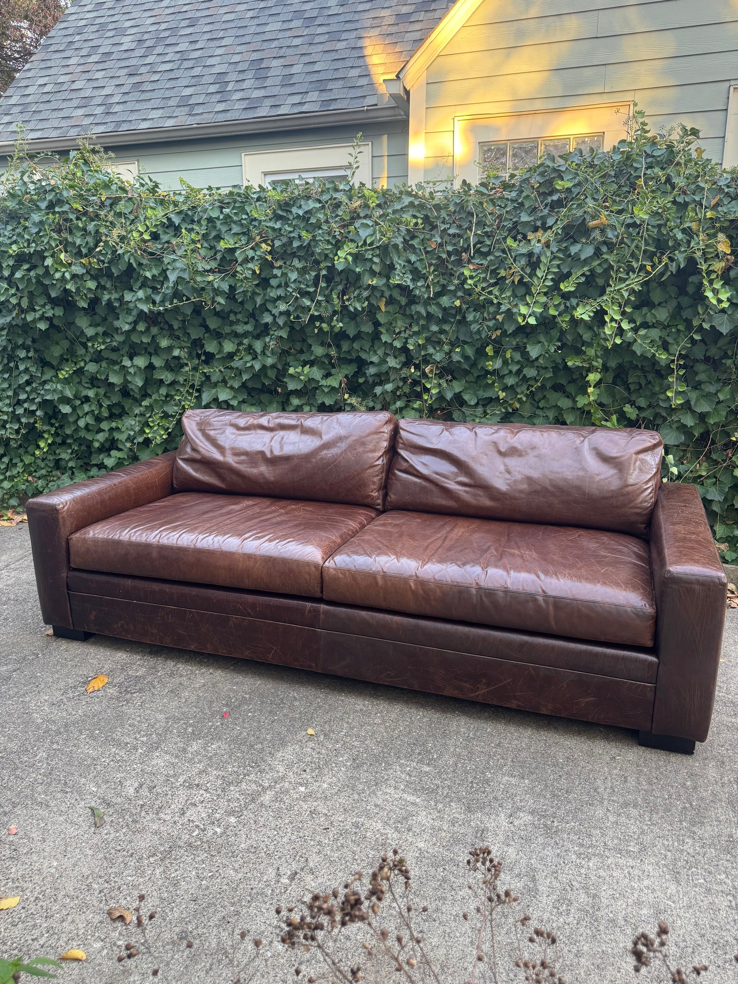 MG+BW Leather Brown Sofa 8 Foot Maxwell Lookalike Mitchell Gold + Bob Williams