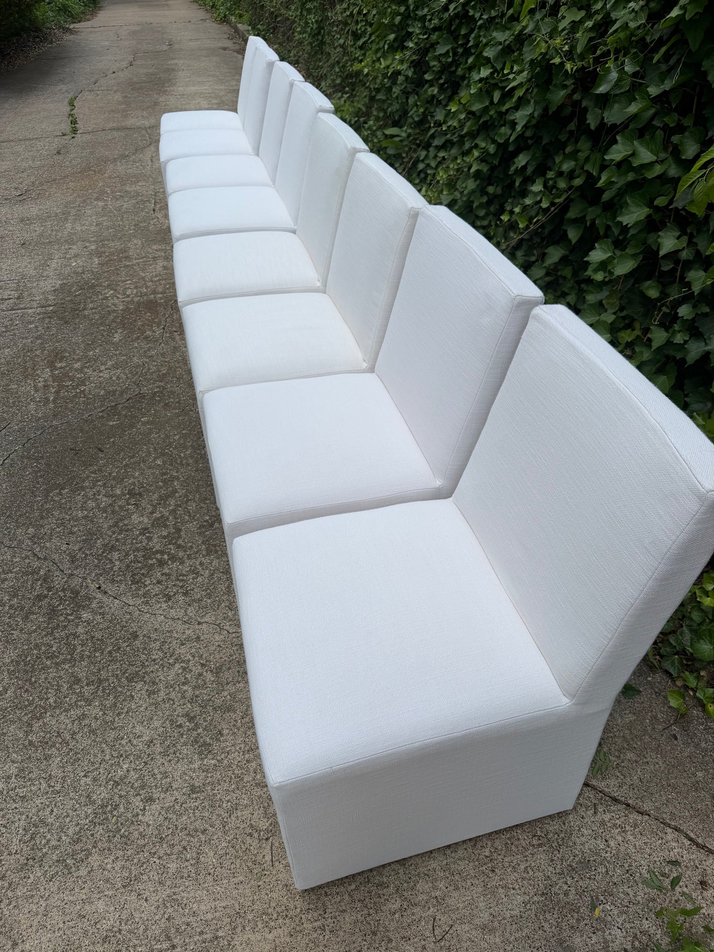RH Ellison Set of 8 Dining Chairs White Performance Linen Restoration Hardware