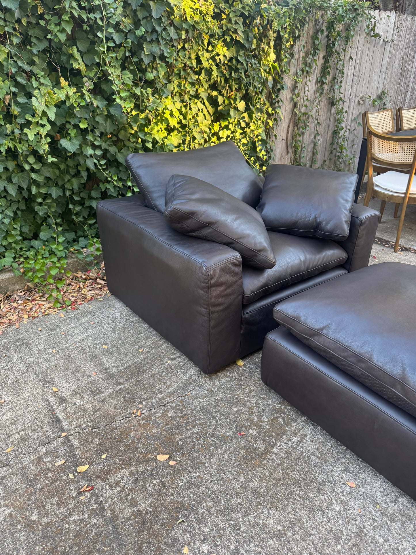 RH Leather Cloud Chair and Ottoman Set Dark Brown