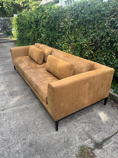 RH Nubuck Leather Italia Sofa 9 Foot Taper Arm Chestnut Brown Restoration Hardware