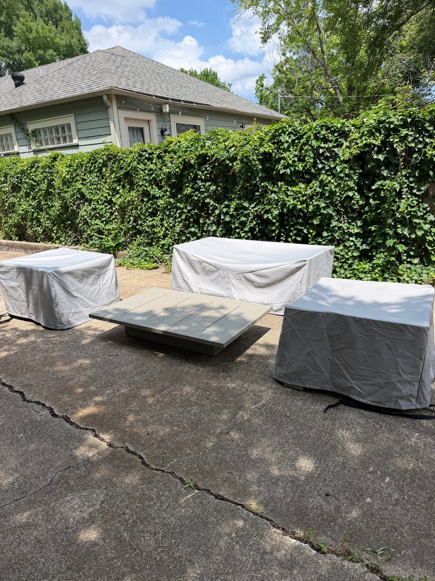 RH Mill Outdoor Set Loveseat Lounge Chairs Coffee Table RH Covers Restoration Hardware Gray Teak
