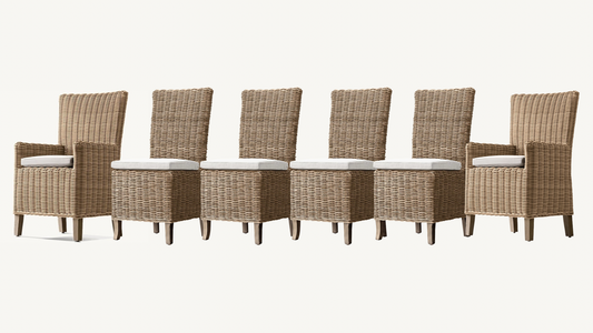 RH Provence Wicker High-Back Dining Chair Set of 6 Outdoor or Indoor Restoration Hardware