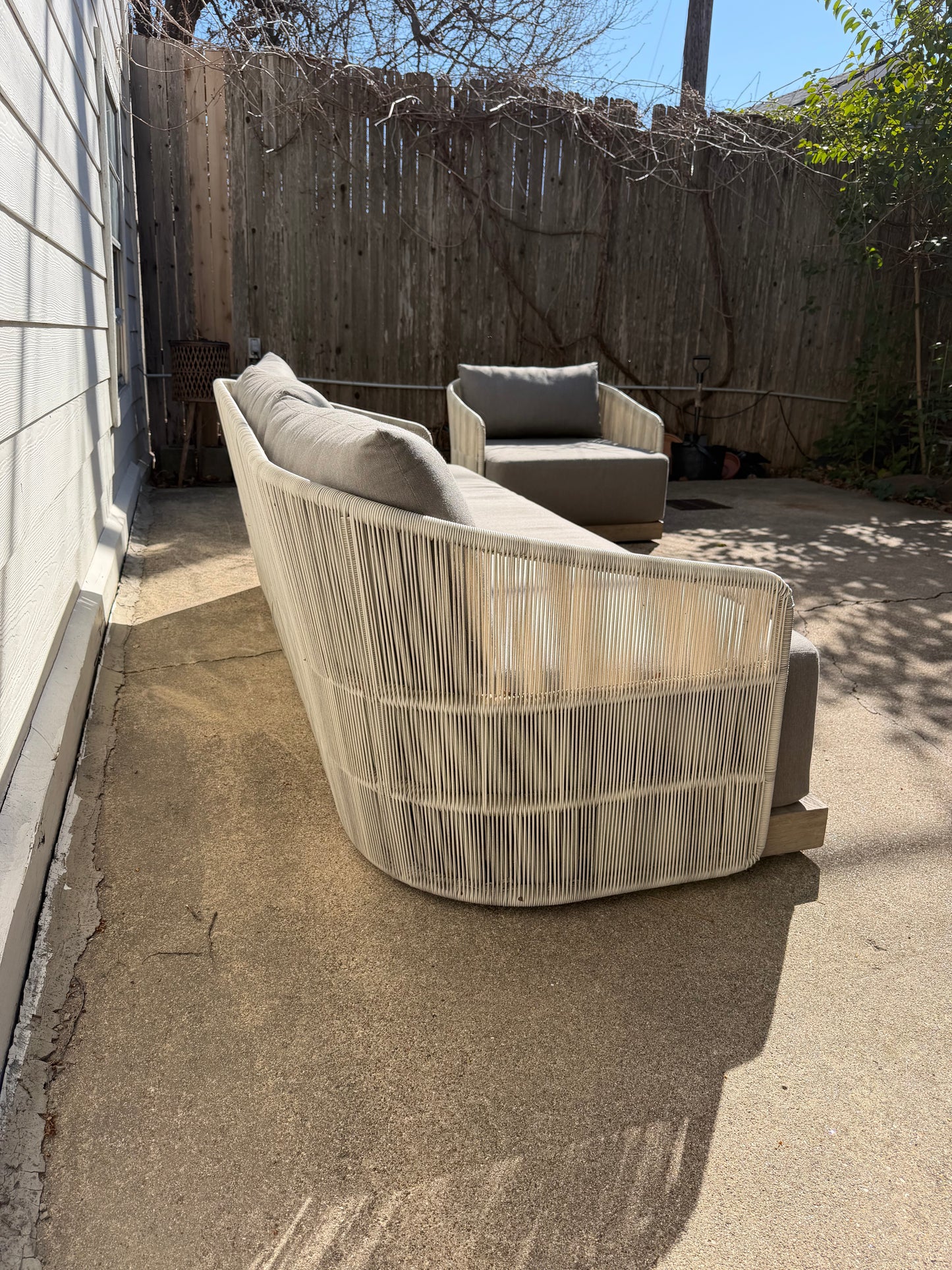 RH Havana Outdoor Set Gray Ivory Sofa Two Chairs Teak Cord Restoration Hardware