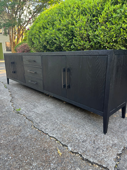 RH French Contemporary 4-Door Media Console with Drawers Black Oak/Satin Bronze Restoration Hardware