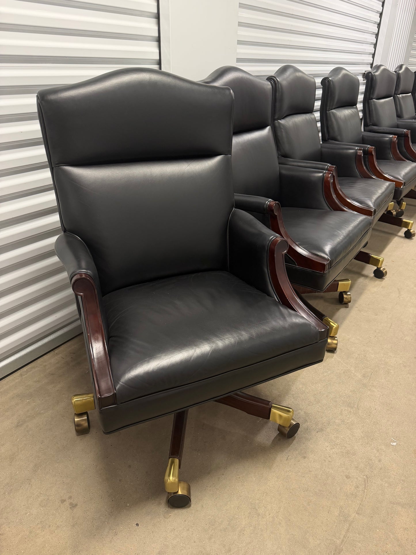 Rare Ross Perot EDS Boardroom Black Leather Executive Swivel Chairs Set of 8
