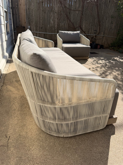 RH Havana Outdoor Set Gray Ivory Sofa Two Chairs Teak Cord Restoration Hardware