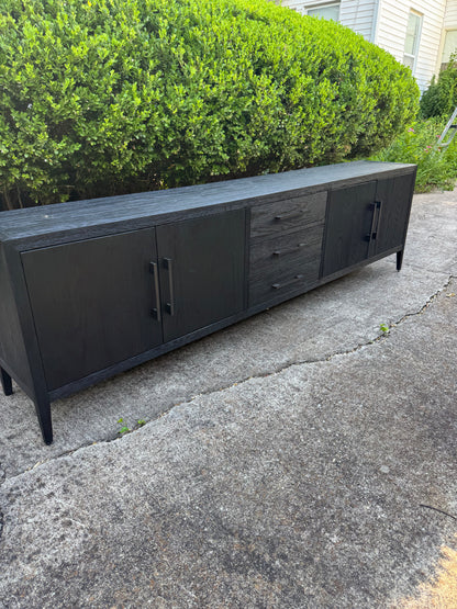RH French Contemporary 4-Door Media Console with Drawers Black Oak/Satin Bronze Restoration Hardware