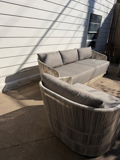 RH Havana Outdoor Set Gray Ivory Sofa Two Chairs Teak Cord Restoration Hardware