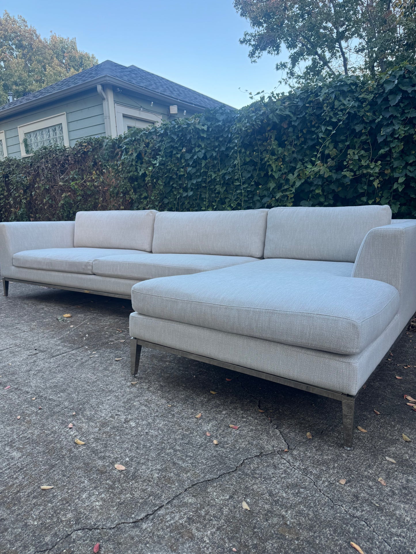 RH Italia Taper Arm Sectional Perennials Performance Gray Two Tone Linen