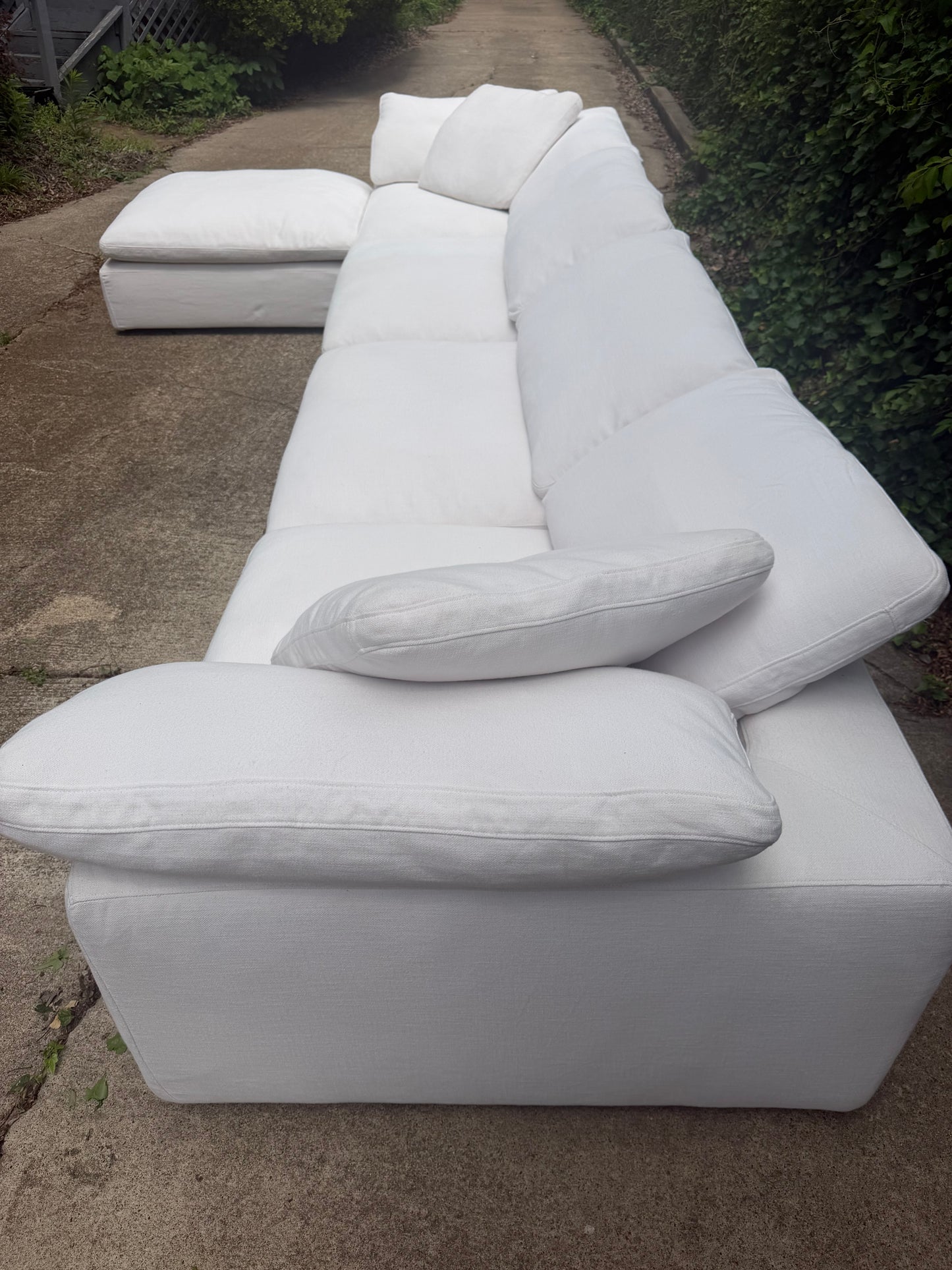 RH Cloud Five Piece White Sectional Modular Performance Linen With Ottoman