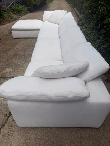 RH Cloud Five Piece White Sectional Modular Performance Linen With Ottoman