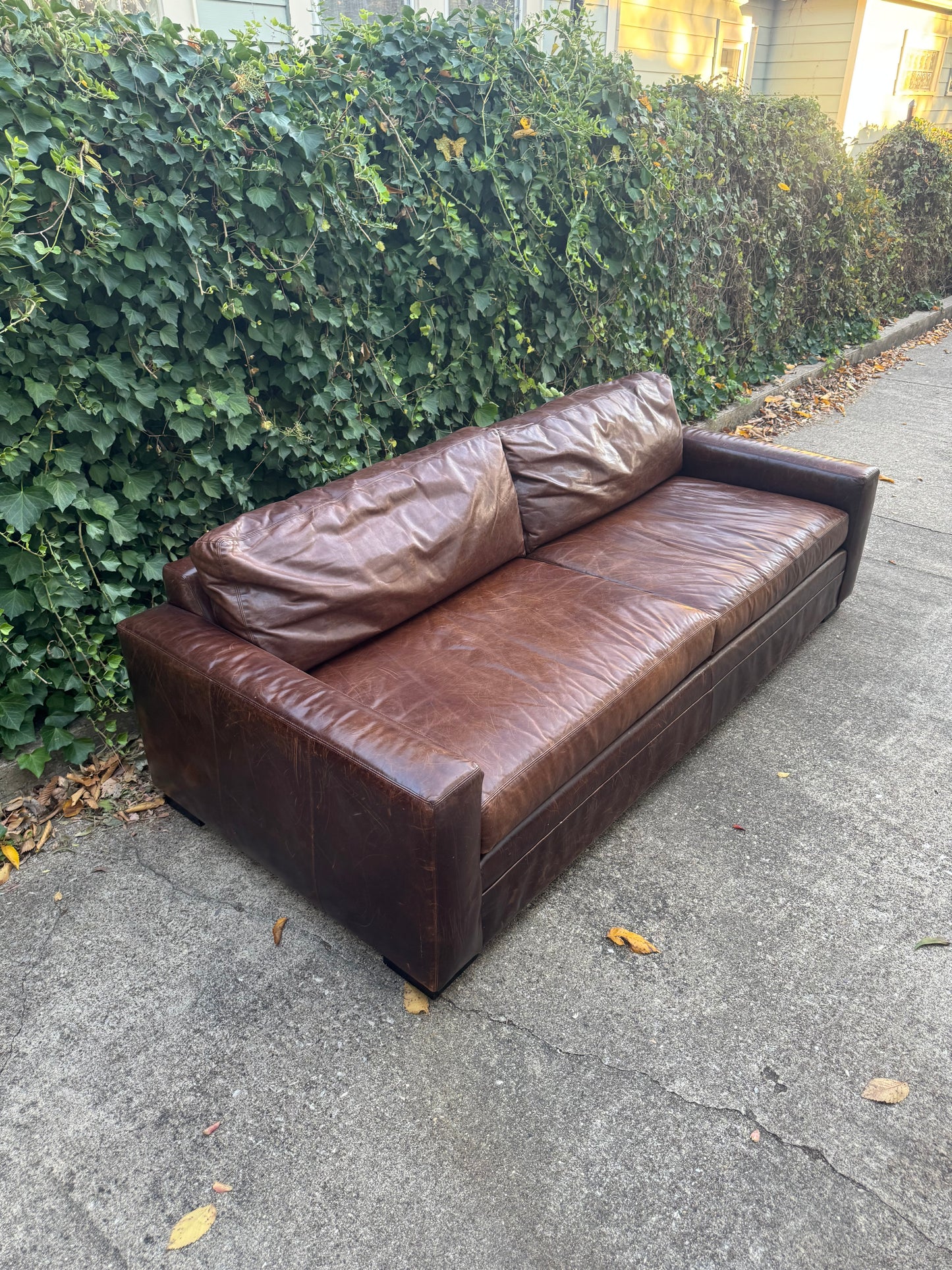 MG+BW Leather Brown Sofa 8 Foot Maxwell Lookalike Mitchell Gold + Bob Williams