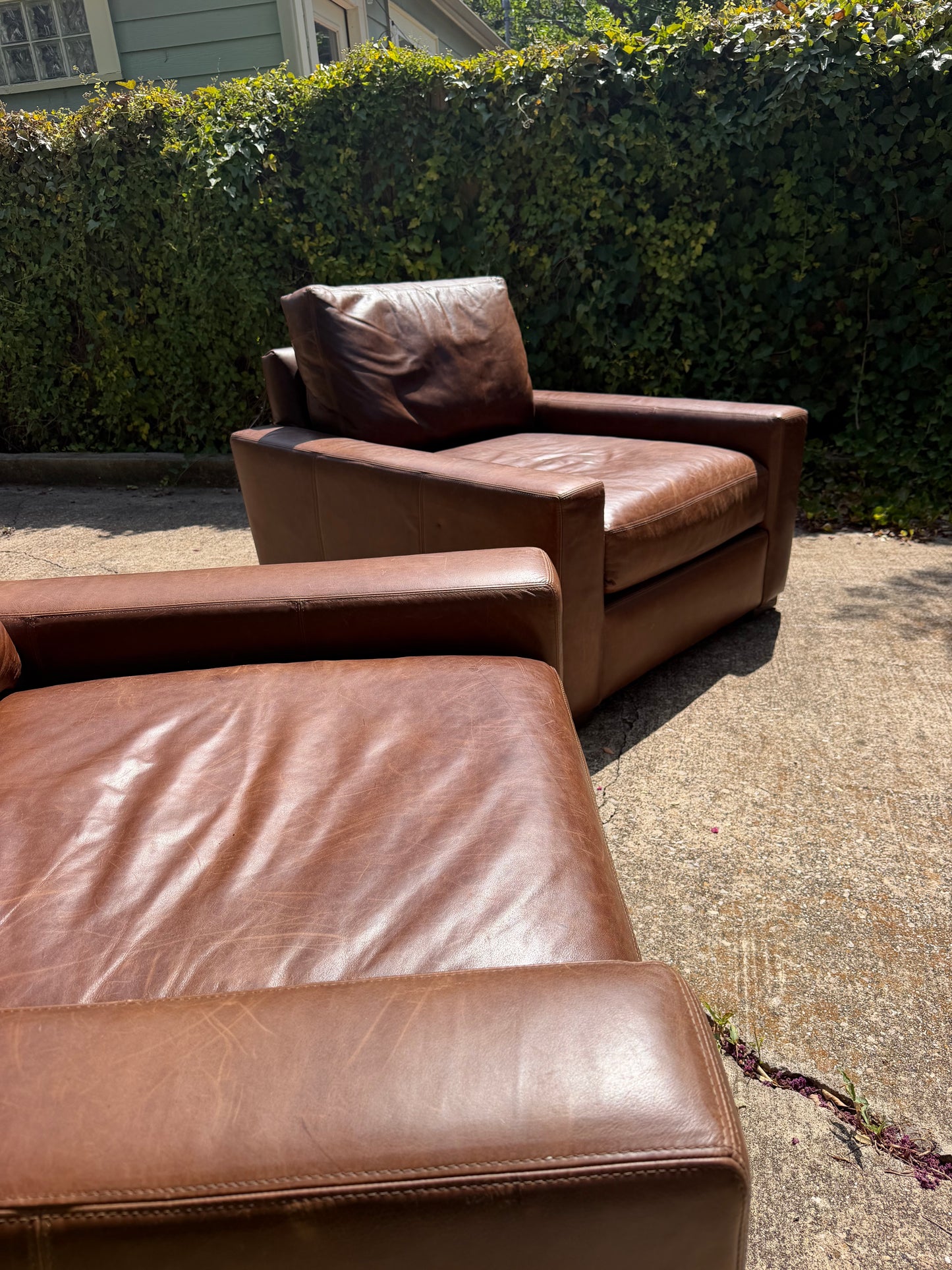 RH Maxwell Luxe Depth Brown Leather Chairs Set of 2 Pair Restoration Hardware
