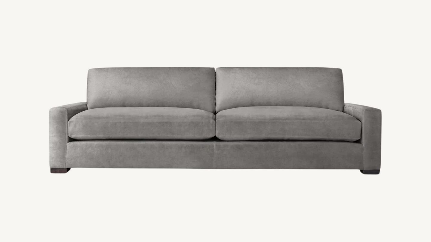 RH 7' Pewter Gray Leather Maxwell Sofa