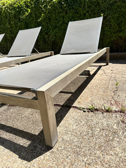 RH Aegean Outdoor Lounge Chaise Teak & Mesh Gray with Cover Restoration Hardware